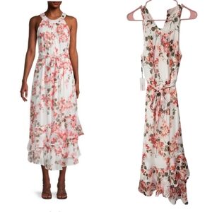 Calvin Klein Halter Neck Floral Midi Dress Size 4 New With Tag